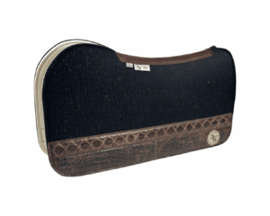 Evolution Pad – 30x30x3/4″ Fusion Felt – Licorice Strip Duo #11/16 – Brown spine leather