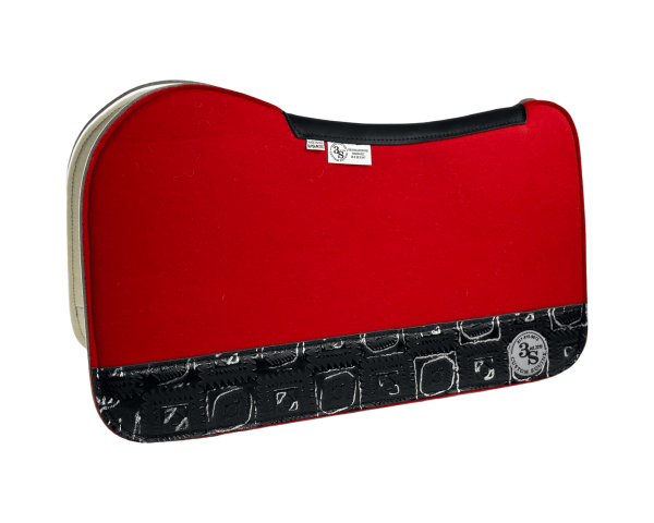 Evolution Pad – 28x30x3/4″ Fusion Felt – Color Pop Red – 4" Full Wear #26 – Black spine leather