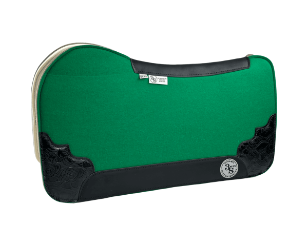 Evolution Pad – 30x30x3/4″ Fusion Felt – Color Pop Green – Accent Corners #4 – Black wear leather