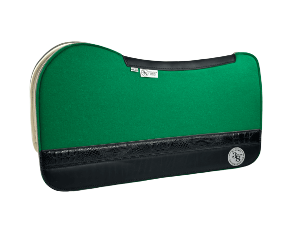 Evolution Pad – 30x30x3/4″ Fusion Felt – Color Pop Green – Accent Strip #33 – Black wear leather