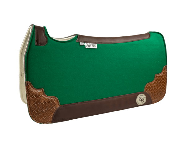 Tradition *HP* Pad – 30x30x3/4″ Fusion Felt – Color Pop Green – Accent Corners #23 – Brown wear leather