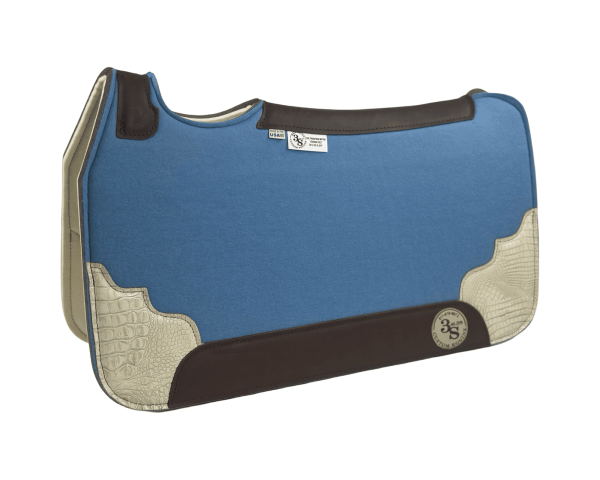 Tradition *HP* Pad – 28x30x3/4″ Fusion Felt – Color Pop Light Blue – Accent Corners #34 – Brown wear leather