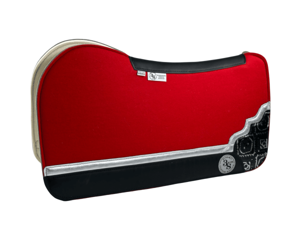 Evolution Pad – 30x30x3/4″ Fusion Felt – Color Pop Red – Shadow Corner w/strip 44/26 – Black spine leather