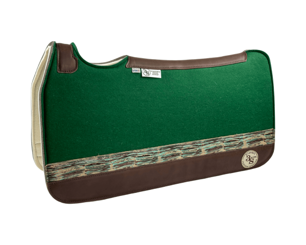 Tradition *HP* Pad – 30x30x3/4″ Fusion Felt – Color Pop Hunter Green – Accent Strip #8 – Brown wear leather