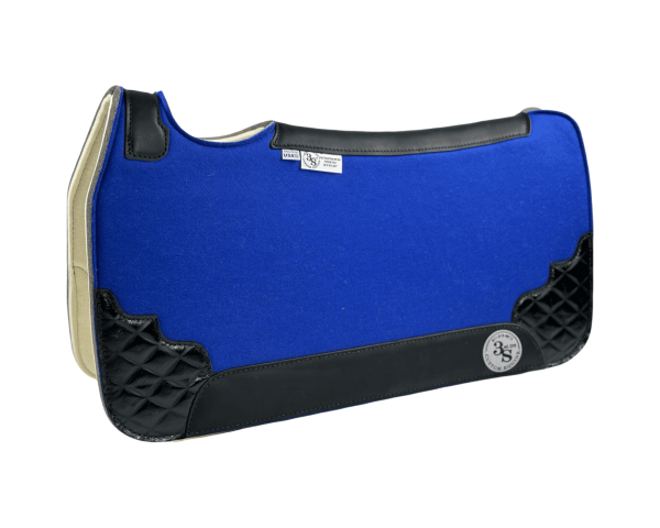 Tradition *HP* Pad – 30x30x3/4″ Fusion Felt – Color Pop Cobalt Blue – Accent Corners #3 – Black wear leather