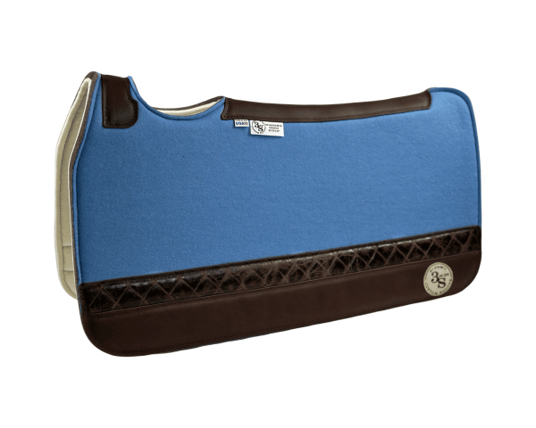 Tradition *HP* Pad – 30x30x3/4″ Fusion Felt – Color Pop Light Blue – Accent Strip #11 – Brown wear leather