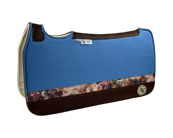 Tradition *HP* Pad – 30x30x3/4″ Fusion Felt – Color Pop Light Blue – Accent Strip #45 – Brown wear leather