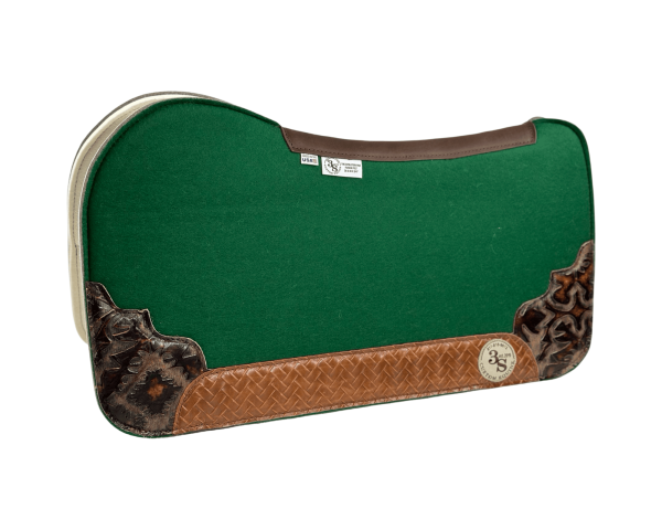 Evolution Pad – 30x30x3/4″ Fusion Felt – Color Pop Hunter Green – Corner Duo 30/23 – Brown spine leather
