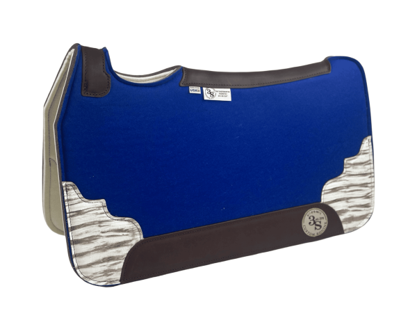 Tradition *HP* Pad – 28x30x3/4″ Fusion Felt – Color Pop Cobalt Blue – Accent Corners #6 – Brown wear leather