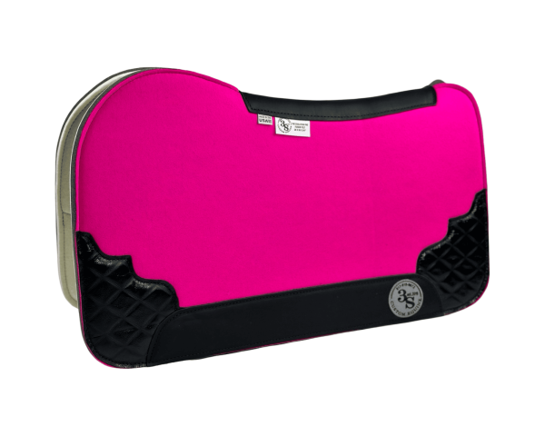 Evolution Pad – 28x30x3/4″ Fusion Felt – Color Pop Hot Pink – Accent Corners #3 – Black wear leather