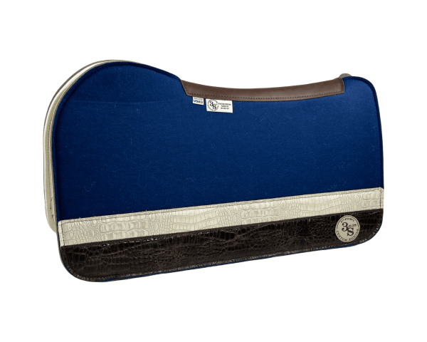 Evolution Pad – 30x30x3/4″ Fusion Felt – Color Pop Midnight Blue – Strip Duo 34/16 – Brown spine leather