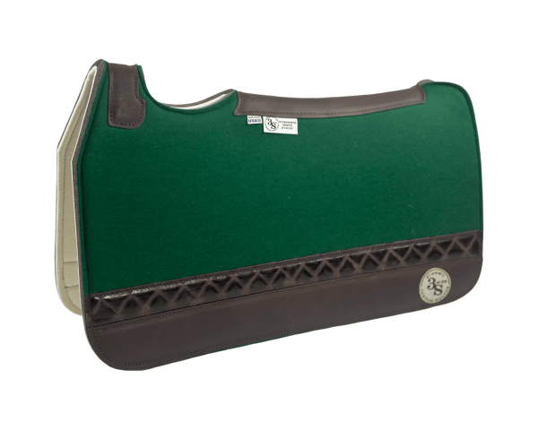 Tradition *HP* Pad – 28x30x3/4″ Fusion Felt – Color Pop Moss Green – Accent Strip #11 – Brown wear leather