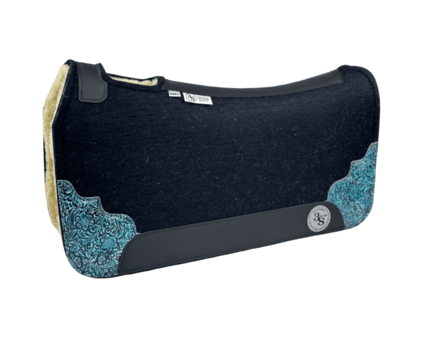 Tradition  Pad – 30x30x1/2″ Next 2 Nothing Wool – Licorice #9 Accent Corners  - + Wool Fleece – Black wear leather