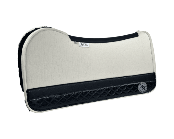 Evolution Pad – 32x30x3/4″ Absolute Wool – Cloud Strip Duo Black/#3 + Wool Fleece - Black spine leather - LONGER size