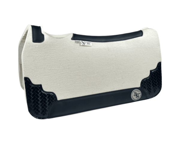 Tradition *HP* Pad – 30x30x3/4″ Absolute Wool – Cloud #1 Accent Corners – Black wear leather