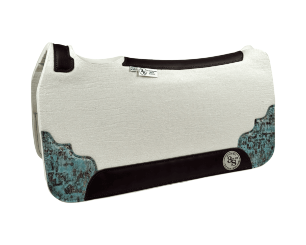 Tradition *HP* Pad – 30x30x3/4″ Absolute Wool – Cloud #7 Accent Corners – Brown wear leather