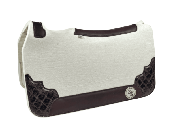 Tradition *HP* Pad – 28x30x3/4″ Absolute Wool – Cloud #11 Accent Corners  - Brown wear leather
