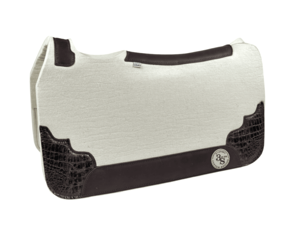Tradition *HP* Pad – 28x30x3/4″ Absolute Wool – Cloud #16 Accent Corners  - Brown wear leather