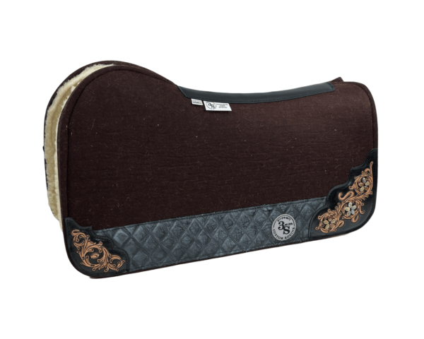 Evolution Pad – 30x30x3/4″ Element Wool – Chocolate - Hand Tooled Corners - Assorted Stones - Quited wear leather + Wool Fleece