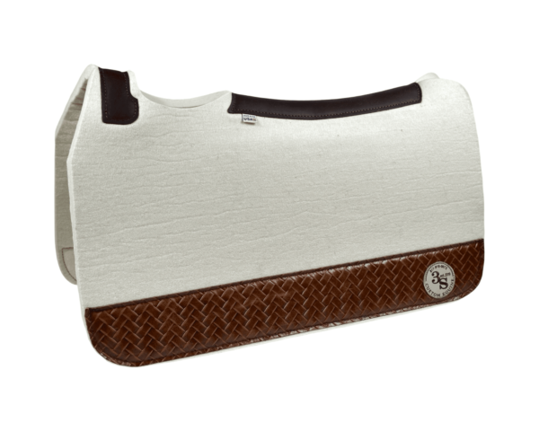 Tradition *HP* Pad – 28x30x3/4″ Absolute Wool – Cloud #23 4" Full Wear  - Brown spine leather