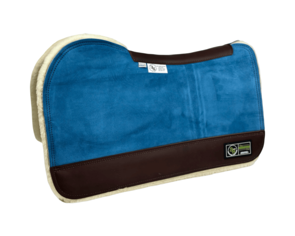 The Connection Pad – Evolution 28x30x1/2” + Thinpact Shim – Blue Grey Velvet Suede – Brown wear leather – 100% wool fleece
