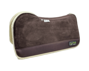 The Connection Pad - Evolution 30x30x1/2” + Thinpact Shim - Chocolate Velvet Suede - Brown wear leather - 100% wool fleece