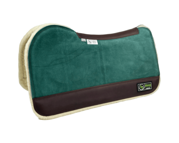 The Connection Pad - Evolution 30x30x1/2” + Thinpact Shim - Forest Green Velvet Suede - Brown wear leather - 100% wool fleece