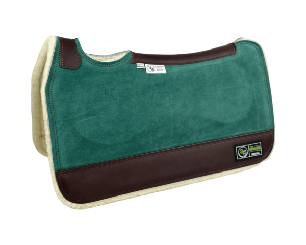 The Connection Pad -Tradition *HP* 28x30x1/2” + Thinpact Shim - Forest Green Velvet Suede - Brown wear leather - 100% wool fleece