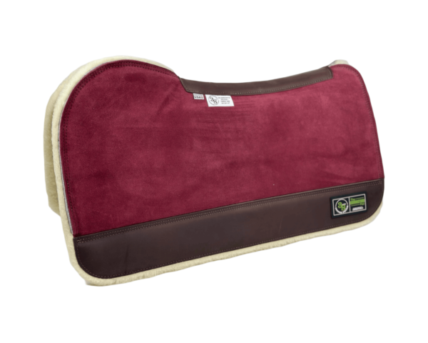 The Connection Pad - Evolution 30x30x1/2” + Thinpact Shim - Burgundy Velvet Suede - Brown wear leather - 100% wool fleece