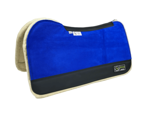 The Connection Pad - Evolution 30x30x1/2” + Thinpact Shim - Royal Blue Velvet Suede - Black wear leather - 100% wool fleece