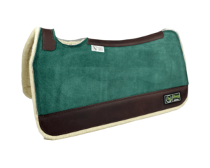 The Connection Pad -Tradition *HP* 30x30x1/2” + Thinpact Shim - Forest Green Velvet Suede - Brown wear leather - 100% wool fleece (white)