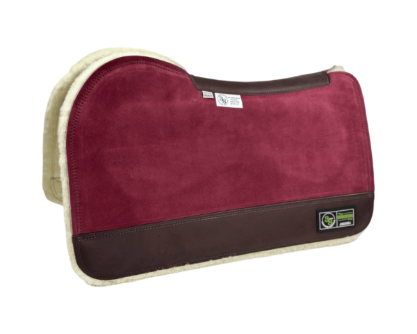 The Connection Pad – Evolution 28x30x1/2” + Thinpact Shim – Burgundy Velvet Suede – Brown wear leather – 100% wool fleece