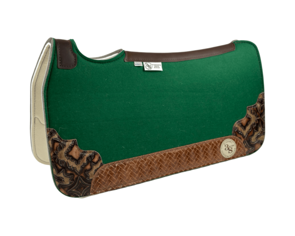 Tradition *HP* Pad – 30x30x3/4″ Fusion Felt – Color Pop Hunter Green – Corner Duo 30/23  – Brown Spine leather