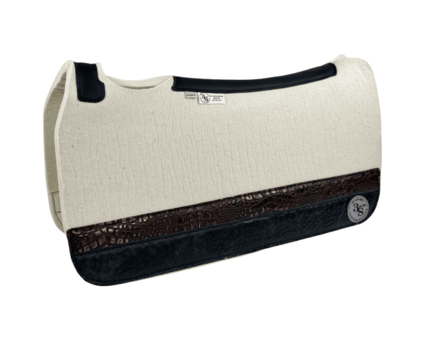 Tradition *HP* Pad – 30x30x3/4″ Absolute Wool – Cloud  Strip Duo 27/43  – Black spine leather