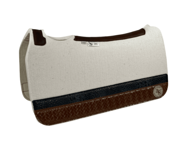 Tradition *HP* Pad – 30x30x3/4″ Absolute Wool – Cloud  Strip Duo 28/23  – Brown spine leather