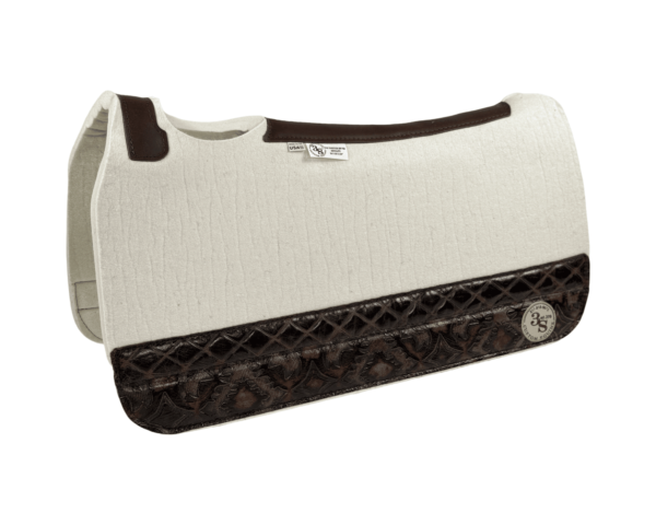 Tradition *HP* Pad – 30x30x3/4″ Absolute Wool – Cloud  Strip Duo 11/30  – Brown spine leather