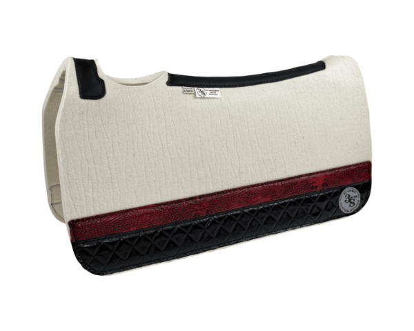 Tradition *HP* Pad – 30x30x3/4″ Absolute Wool – Cloud  Strip Duo 14/3  – Black spine leather