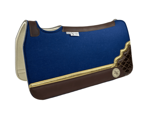Tradition *HP* Pad – 30x30x3/4″ Fusion Felt – Color Pop Midnight Blue – Shadow Corner w/strip 46/11 – Brown Wear leather