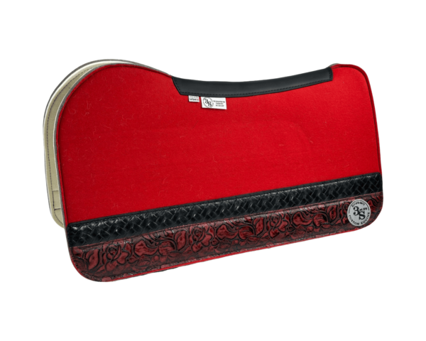 Evolution Pad – 30x30x3/4″ Fusion Felt – Color Pop Red – Strip Duo #1/20 – Black spine leather