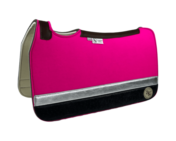 Tradition *HP* Pad – 28x30x3/4″ Fusion Felt – Color Pop Hot Pink – Strip Duo 44/43 – Brown Spine leather