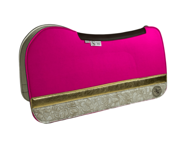 Evolution Pad – 30x30x3/4″ Fusion Felt – Color Pop Hot Pink – Strip Duo 46/31 – Brown spine leather