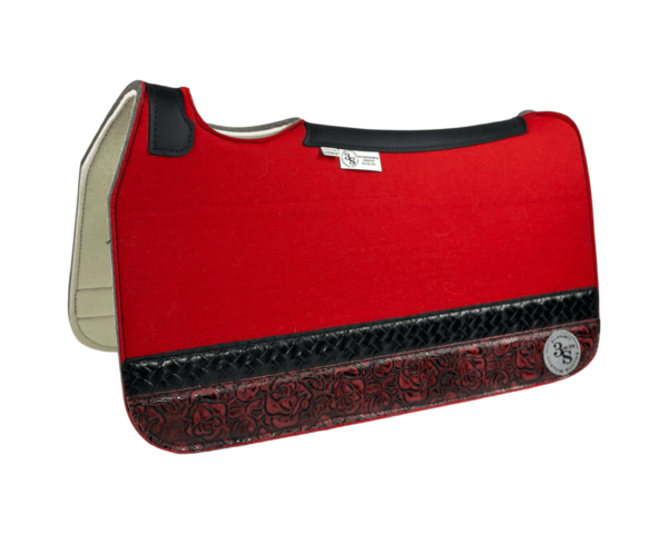 Tradition *HP* Pad – 28x30x3/4″ Fusion Felt – Color Pop Red – Strip Duo 1/20 – Black Spine leather