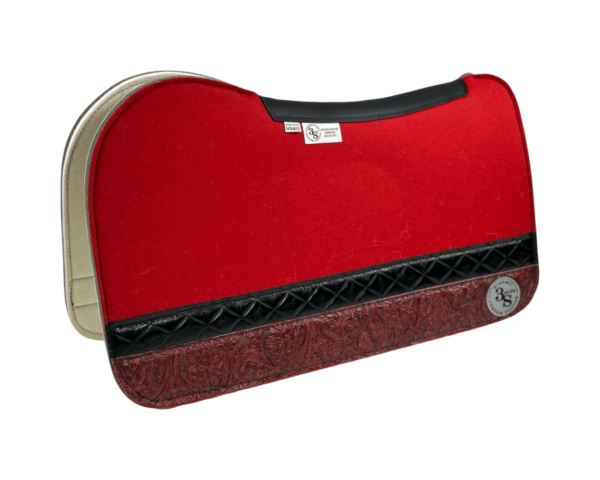 Evolution Pad – 28x30x3/4″ Fusion Felt – Color Pop Red  – Strip Duo 3/13 – Black Spine leather