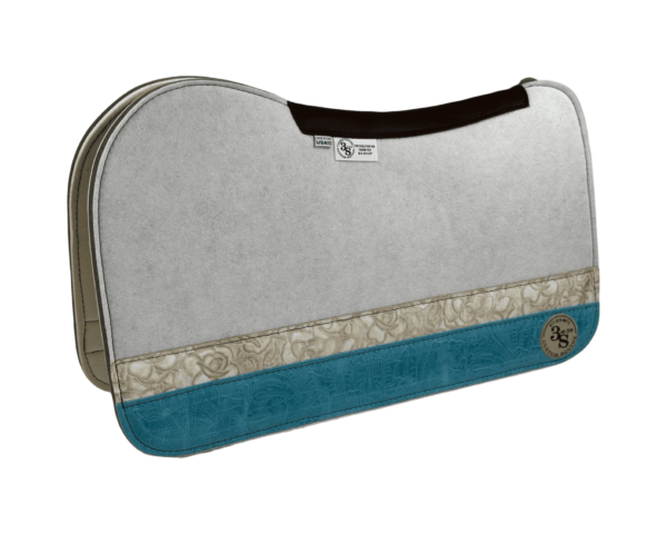 Evolution Pad – 28x30x3/4″ Fusion Felt – Color Pop White – Strip Duo 31/22 – Brown Spine leather