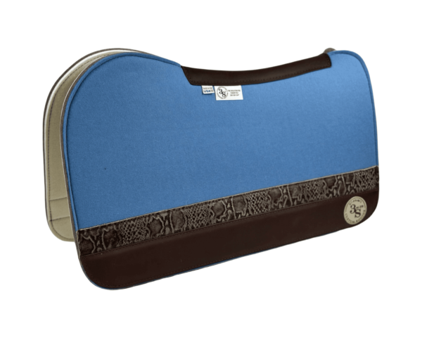 Evolution Pad – 28x30x3/4″ Fusion Felt – Color Pop Light Blue –  #50 Accent Strip – Brown Wear leather