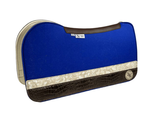 Evolution Pad – 30x30x3/4″ Fusion Felt – Color Pop Cobalt Blue – Strip Duo 31/16 – Brown Spine leather
