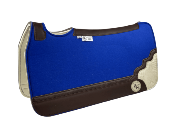 Tradition *HP* Pad – 30x30x3/4″ Fusion Felt – Color Pop Cobalt Blue – Shadow Corner w/strip 21/34  – Brown Wear leather