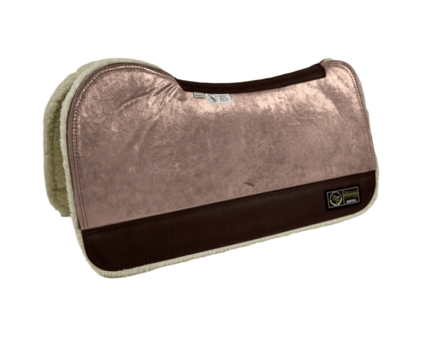 The Connection Pad – Evolution 30x30x1/2” + Thinpact Shim – Pink Shimmer Suede – Brown wear leather – 100% wool fleece