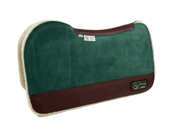 The Connection Pad – Evolution 28x30x1/2” + Thinpact Shim – Forest Green Velvet Suede – Brown wear leather – 100% wool fleece