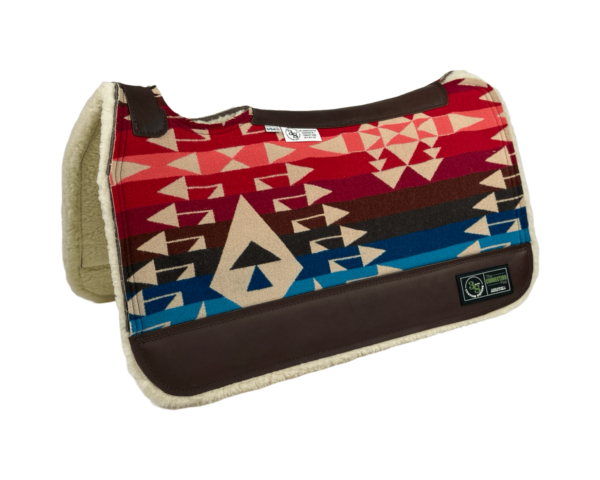 The Connection Pad – Tradition HP 28x30x1/2” + Thinpact Shim – made with Pendleton® fabric – #2 – Brown wear leather – 100% wool fleece – Some fraying will occur on edges